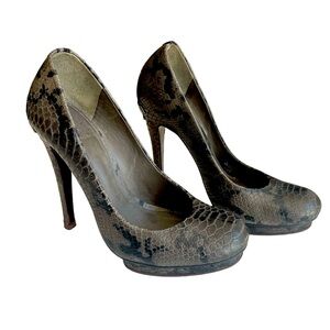 Tory Burch Grey Jude Snakeskin Logo Platform Pumps Heels Size 8